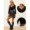 thumbnail image 2 of Top recortados con junta tórica para mujer Blusa de terciopelo de manga larga con cuello en forma de corazón Negro XS, 2 of 5
