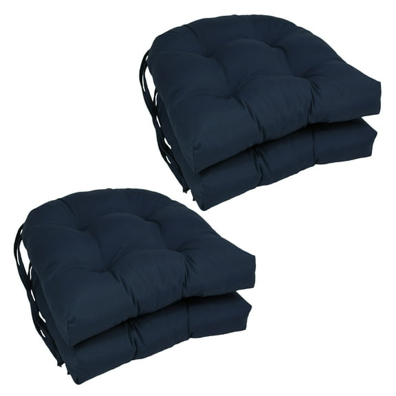 Blazing Needles Solid Twill U-Shaped Tufted Chair Cushions (Set of 4), 16", Navy