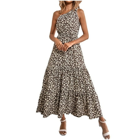 

Maxi Dress for Women Pink Dress for Women Trendy Women Summer Printed One Shoulder Sleeveless Ruffle Long Dress Summer Savings Clearance 2022 Dress Pants Women Midi Dresses for Women Purple 2XL