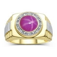 thumbnail image 1 of RYLOS Men's Rings 14K Yellow Gold Ring Cabochon Gemstone & Diamonds Designer Style Star Ruby Rings For Men Size 12, 1 of 7