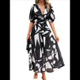 thumbnail image 2 of Vestidos de Verano para Mujer 2025, Informales, con Mangas Abullonadas, Cuello en V, Florales, Estilo Bohemio, Vestido . Negro XL, 2 of 10