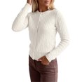 thumbnail image 3 of INSPIRE CHIC Women's Cable Knit Cardigan Crew Neck Long Sleeve Button Up Open Front Small White, 3 of 6