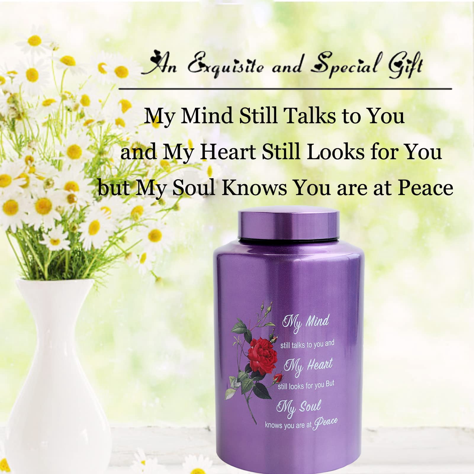 Up to 200 lbs Large Urns for Adult Human Cremation Urn Ashes Decorative Urn for Human Ashes with Rose Urn with Velvet Bag