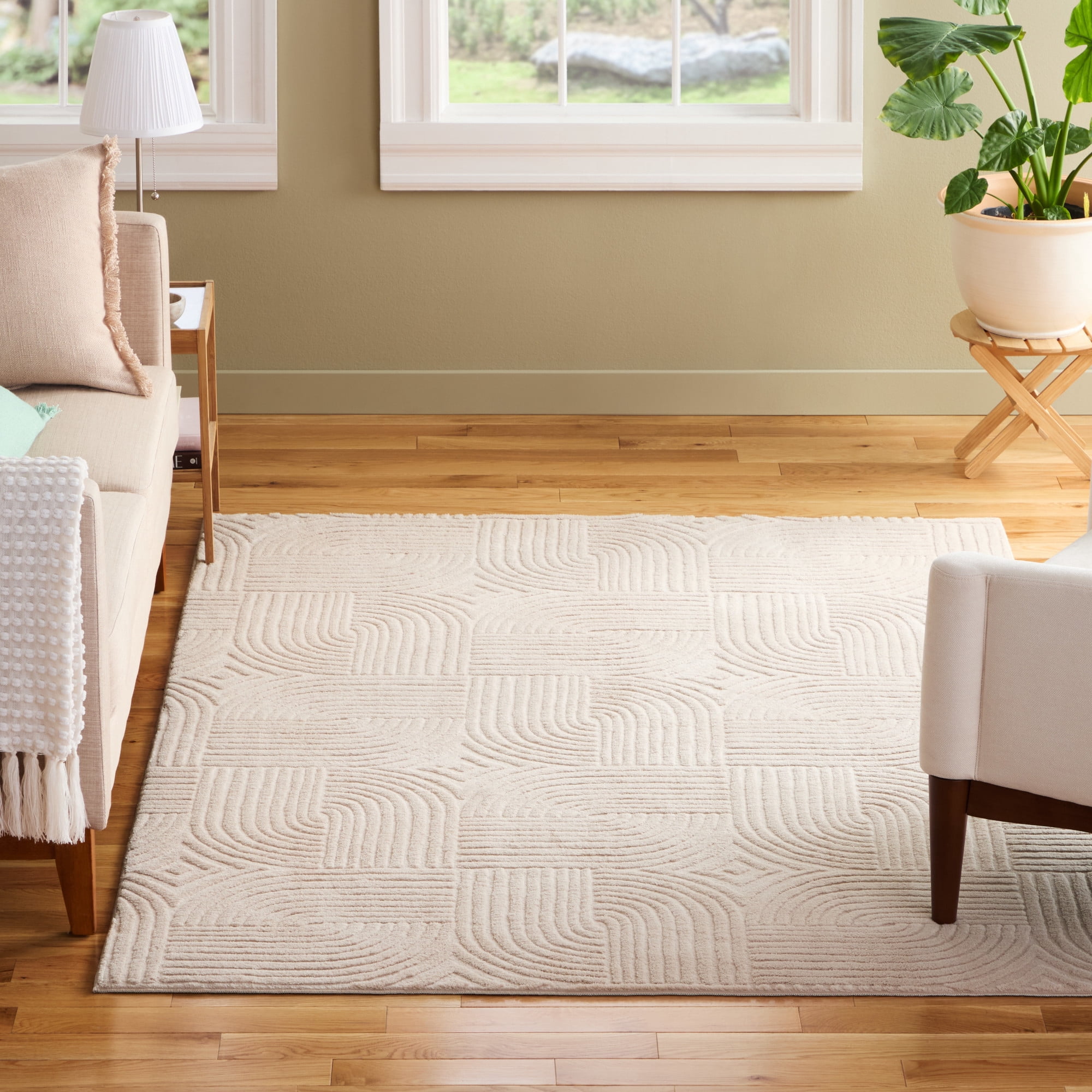 TOWN & COUNTRY EVERYDAY Stone Geo Curve Soft Felt Everwash®, Machine Washable Area Rug with Non-Slip Backing, Geometric Rug, Taupe, 1'7"x2'11"