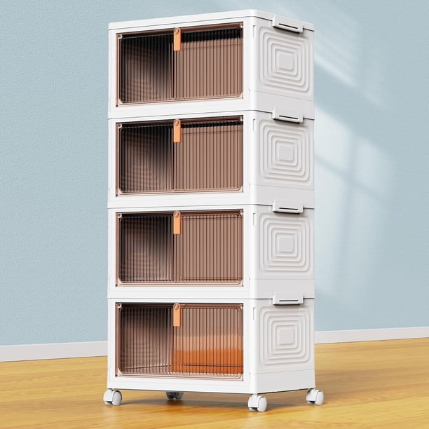 Cajas de Almacenamiento, Cajas Organizadoras de Plástico de 4 Niveles con Tapa de 23 Cuartos de Galón, Contenedores de Almacenamiento Apilables con Ruedas, Cajas de Almacenamiento Plegables