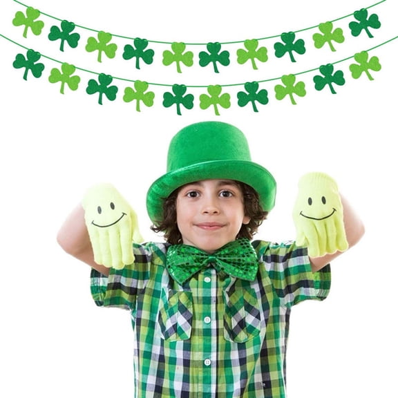 AYktou St Patricks Day Decorations - 8.2 Ft Shamrock Garland Banners, Festival Party Green Clover Flag Non-Woven Felt Saint Patricks Day Decor Garland for Wall Window Favor Supplies