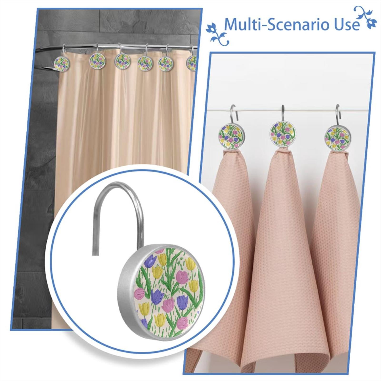 HemaKayy 12 Pcs Shower Curtain Hooks Bathroom Decorative Accessories Warm Tulip