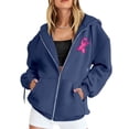 thumbnail image 3 of Womens Fall Zip Up Hoodies Breast Cancer Awareness SweatshirtsSurvivor Support Shirts Women, Drawstring, Pink Ribbon Print Long Sleeve Winter Comfy Track Jackets with Pocket Royal Blue 3XL, 3 of 7