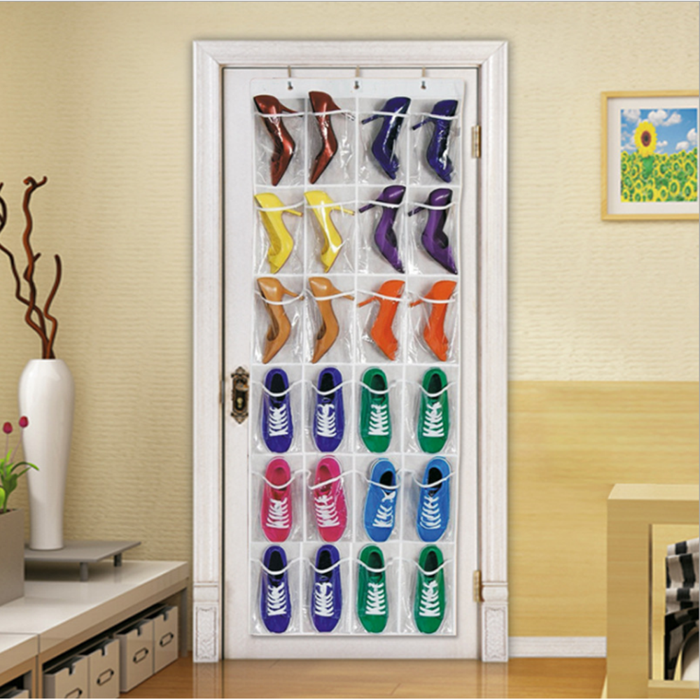 Hanging Shoe Organizer,Over The Door Shoe Organizer 24 Pockets,White