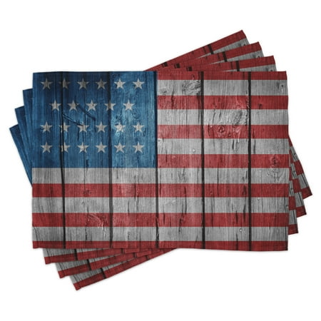 

USA Placemats Set of 4 Fourth of July Independence Day Retro Worn Wooden Looking Democracy Symbol Washable Fabric Place Mats for Dining Room Kitchen Table Decor Blue Red Pale Grey by Ambesonne