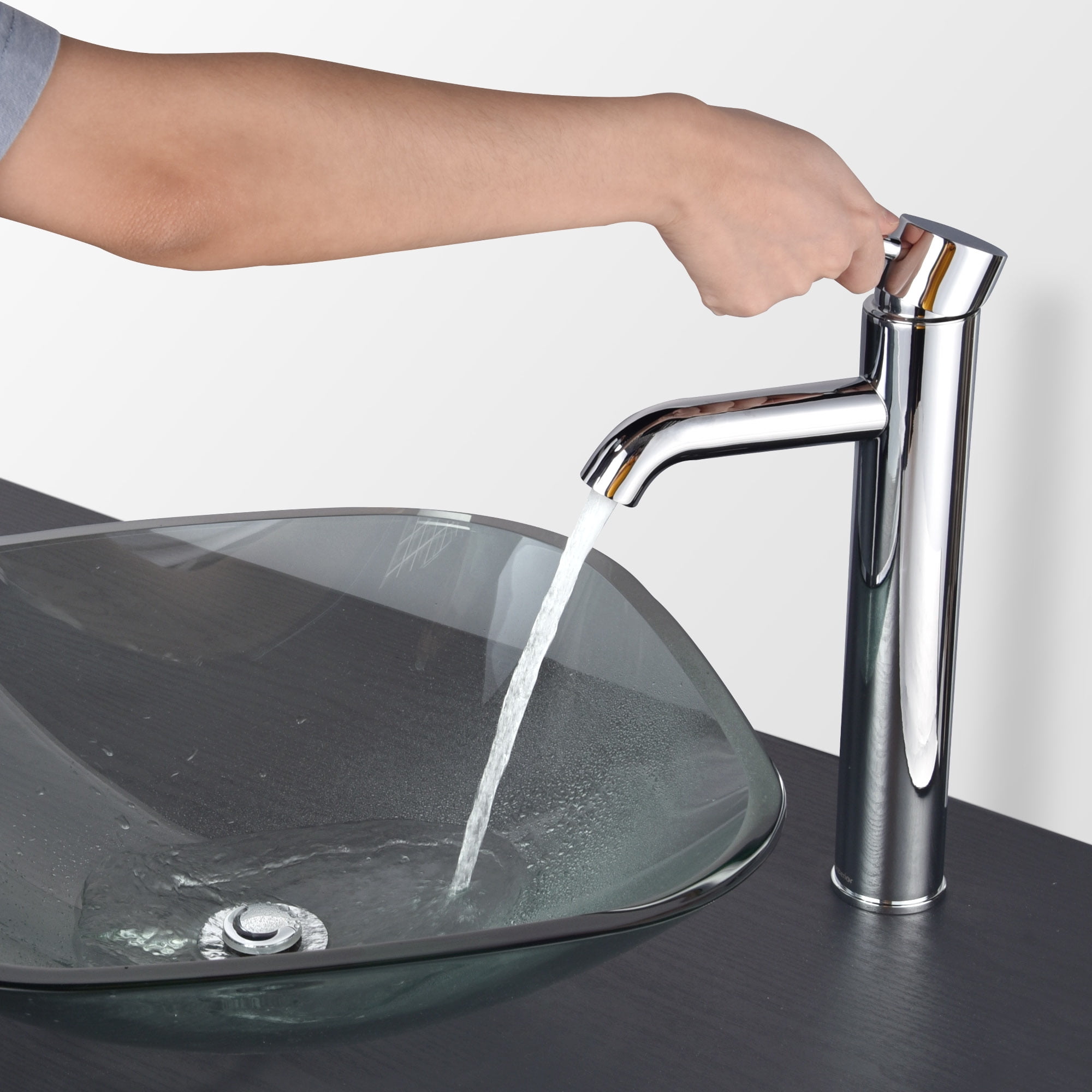 Aquaterior Bathroom Tempered Glass Vessel Sink Natural Clear Square Shape Transparent Basin