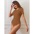 thumbnail image 5 of Merokeety Womens Summer Bodysuit Ribbed Business Casual Bodysuits Brown l, 5 of 5