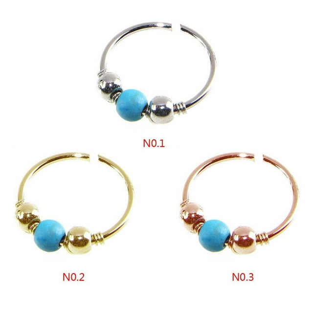 Yingyy Turquoise Beaded Ear Bone Nail Copper Geometric Nose Rings Clips Lip Body Piercing Stud Earring Jewelry