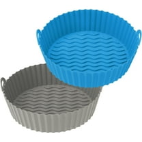 2 Pack Air Fryer Silicone Baking Tray 7.5inch for 3 to 5 Qt Reusable Air Fryer Round Silicone Insert for Air Fryer Easy Cleaning Silicone Pot for Oven Accessories (Blue Grey)