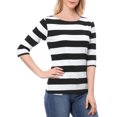 thumbnail image 1 of Dde San Patricio Camisecon mangas de codo pamujer Camisebásiinformal con cuello de barco y corte ajustado Blanco negro M, 1 of 6