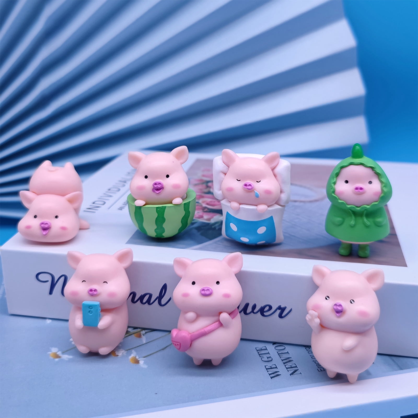 13 Pieces Cute Pink Piggy Miniature Figurines Pig Cake Toppers Mini Resin  Pig Figurines Toys Garden Miniature Moss Landscape DIY Terrarium Crafts for