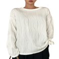 thumbnail image 1 of AMERTEER Femmes Pull-Over Blanc Automne Tops Jacquard Solide Manches Longues Col Rond Streetwear Blanc M, 1 of 7