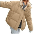 thumbnail image 3 of Jinhomg 2026 Down Coat for Women Fall Winter Warm Double Closure Mock Neck Puffer Jacket Casual Comfy Long Sleeve Solid Outerwear With Pockets Khaki S, 3 of 5