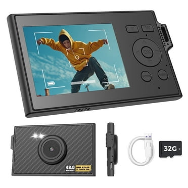 BYSERTEN Autofocus Digital Camera 48MP Ultra-Thin Point and Shoot Camera, Portable Travel Camera Gift for Kids Teens Beginners Black