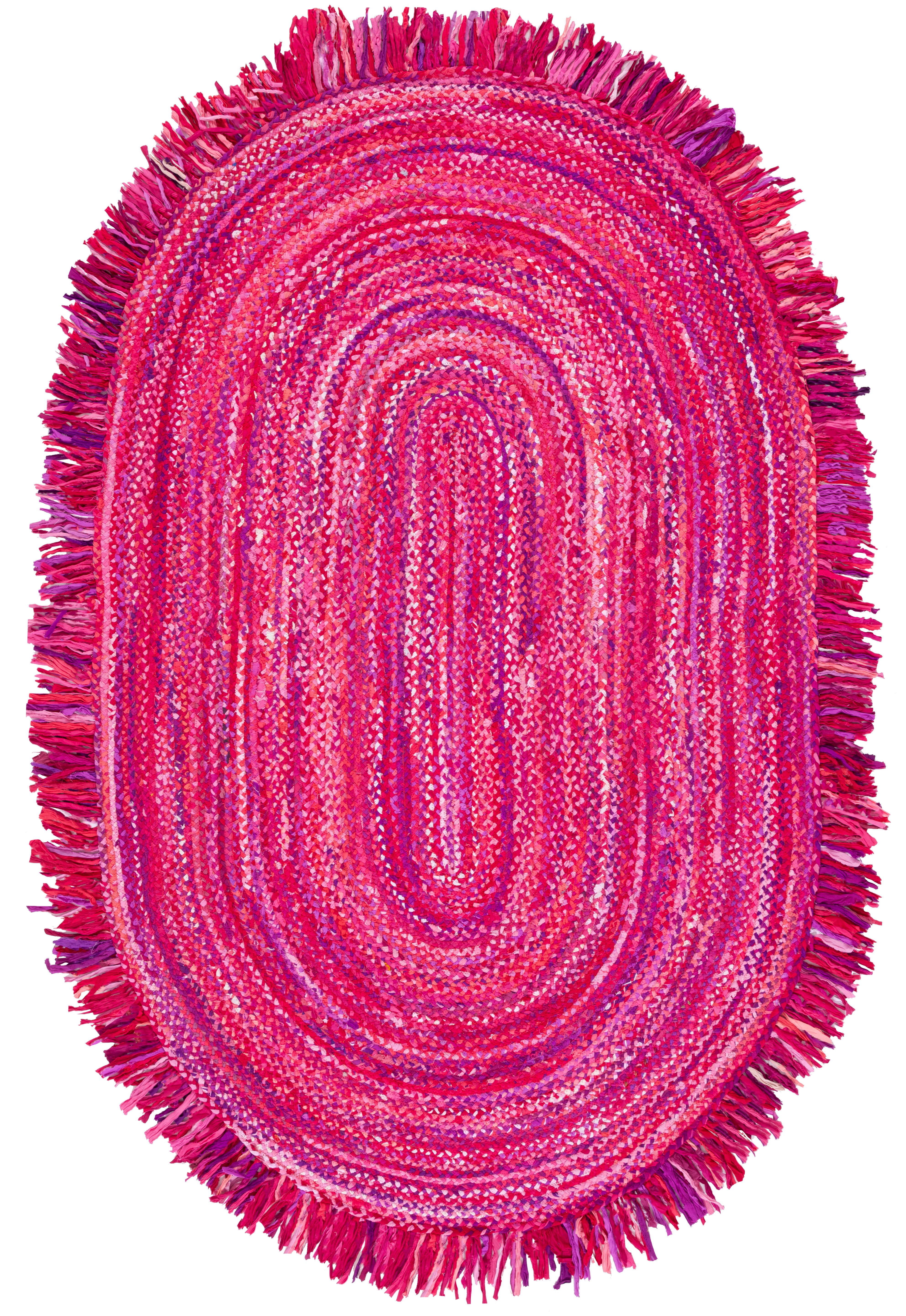SAFAVIEH Braided Paisley Transitional Cotton Reversible Area Rug, Pink/Fuchsia, 6' x 9' Oval