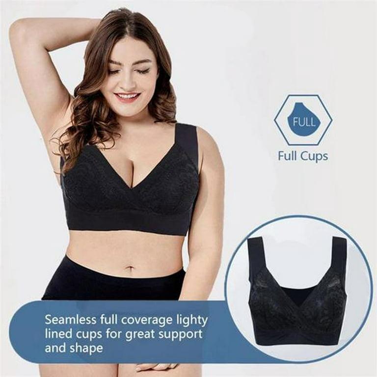 Qcmgmg Plus Size Bras No Wire Full Coverage Solid Color Lace Minimizer Bras  for Women Plus Size Seamless Front Closure Womens Bras Clearance 