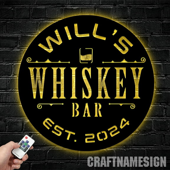 Craftnamesign Custom Whiskey Bar Metal Wall Art Light, Custom Home Bar Name Sign Decor