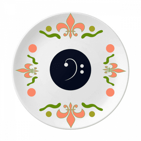 

White Music Bass Clef Black Flower Ceramics Plate Tableware Dinner Dish