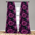 thumbnail image 2 of Blooming Roses Window Curtains, Realist Look Garden Scene Flowers on Dark Jungle Back Neutral Art, Lightweight Decor 2-Panel Set with Rod Pocket, Pair of - 28"x95", Magenta Hot Pink Teal, by Ambesonne, 2 of 3