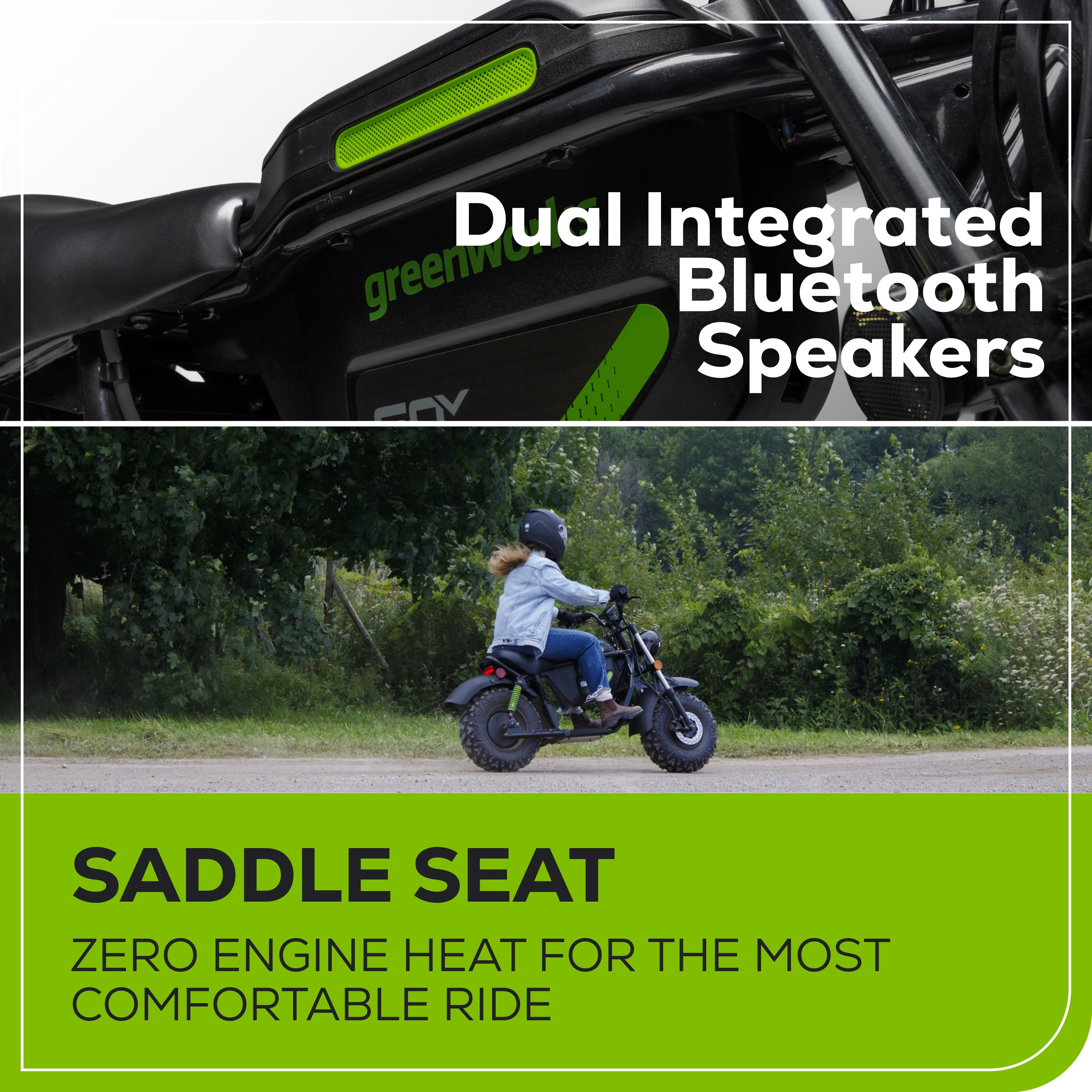 Greenworks 60V STEALTH Series Electric Mini Bike + (2) 8.0Ah Batteries & Dual-Port Rapid Charger