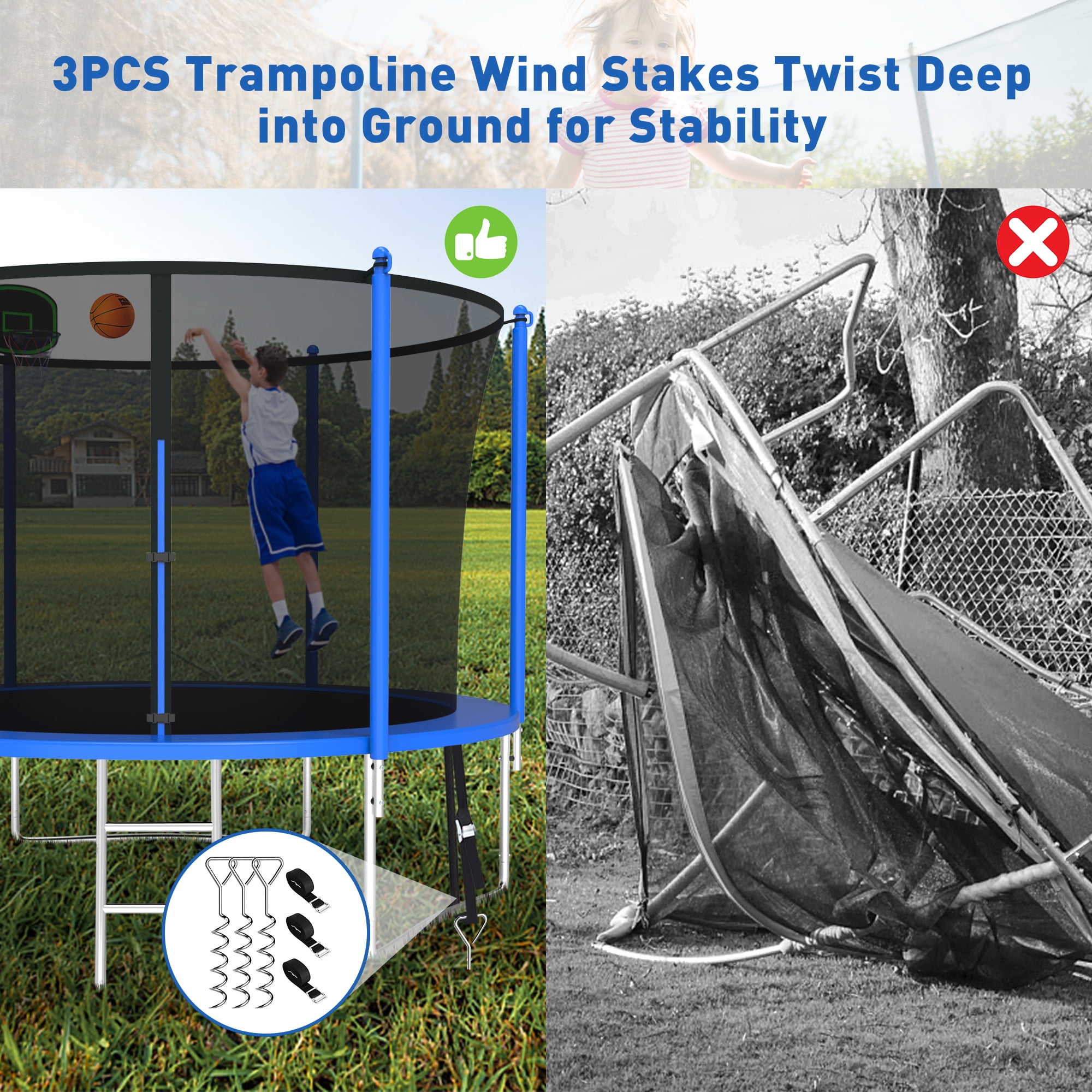 CITYLE Trampoline 10FT Trampoline for Kids and Adults, Outdoor Trampoline with Enclosure Net, Backyard Trampoline with Basketball Hoop, Wind Stakes, Ladder, Weather Resistant, Easy Assembly,Last Long