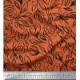 thumbnail image 1 of Soimoi Orange Modal Satin Fabric Leaves & Rose Floral Print Sewing Fabric Yard 42 Inch Wide, 1 of 3