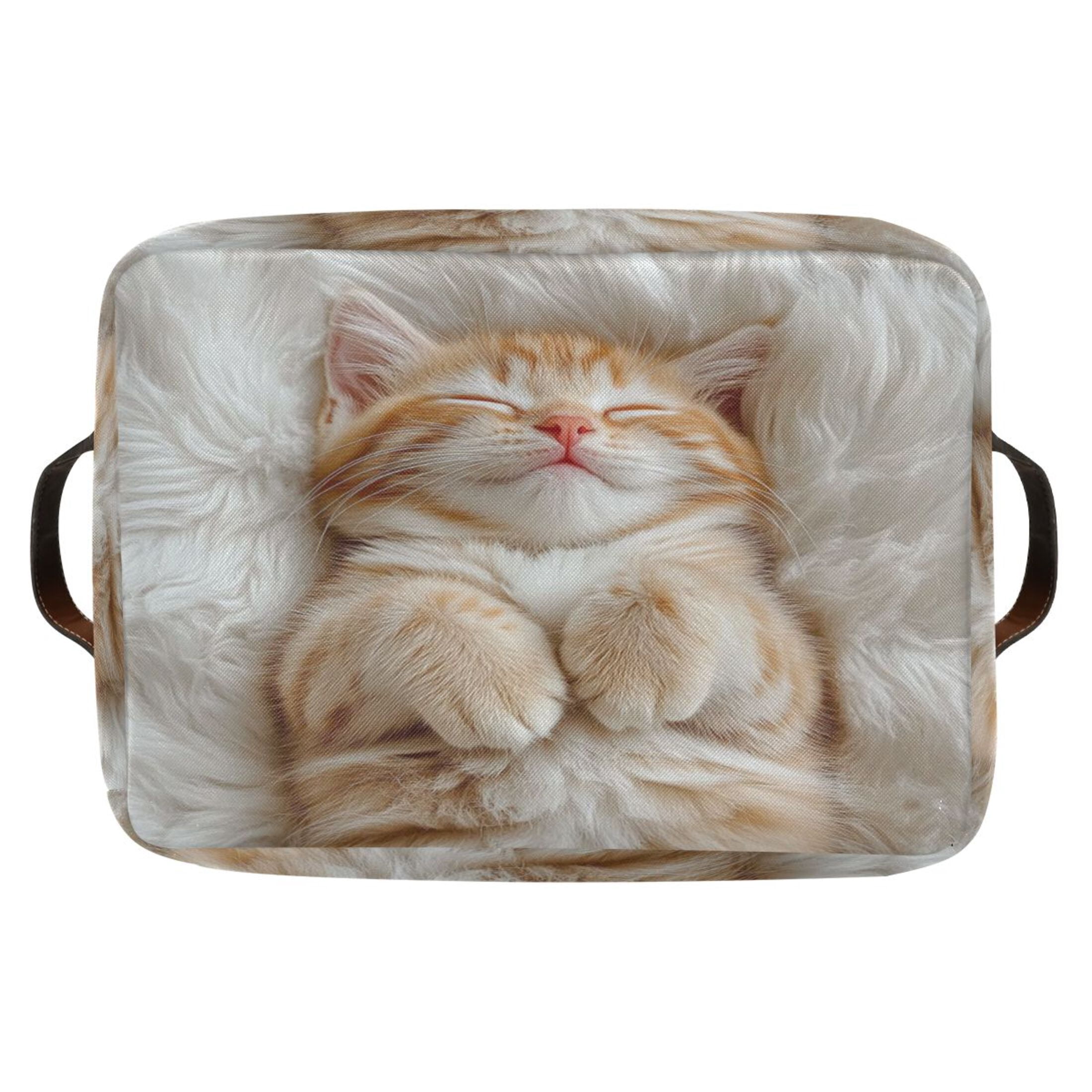 Cute Little Orange Cat Foldable Storage Basket,Canvas Fabric Foldable Storage Bins with Handles Open Home Storage Bins Boxes for Toy Book Shelf Closet Baskets