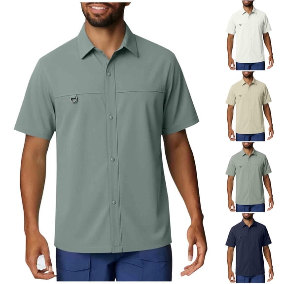 Vetsdori Mens Short Sleeve Big and Tall T-Shirts Quick-dry Breathable Outdoor Casual Collar Summer Ice-Silk Trendy Shirts for Men Plain