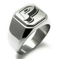 thumbnail image 1 of Stainless Steel Letter P Initial 3D Monogram Engraved Engraved Square Flat Top Biker Style Polished Signet Ring, 1 of 1