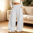 thumbnail image 2 of Teen Girl's Wide Leg Fleece Sweatpants 5-15 Years Elastic High Waisted Loose Baggy Track Pants with Pockets Streetwear, 2 of 9