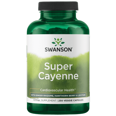 Swanson Super Cayenne - Herbal Supplement Promoting Heart Health, Circulation & Blood Flow - Natural Formula w/Ginger Rhizome, Hawthorne Berry & Lecithin - (250 Veggie Capsules)