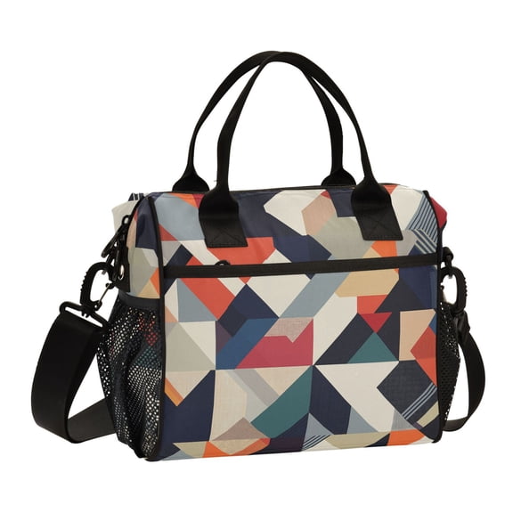 FORMRS Insulated Lunch Bag for Work School Unisex Large Capacity Cooler with Shoulder Strap, Geometric Pattern