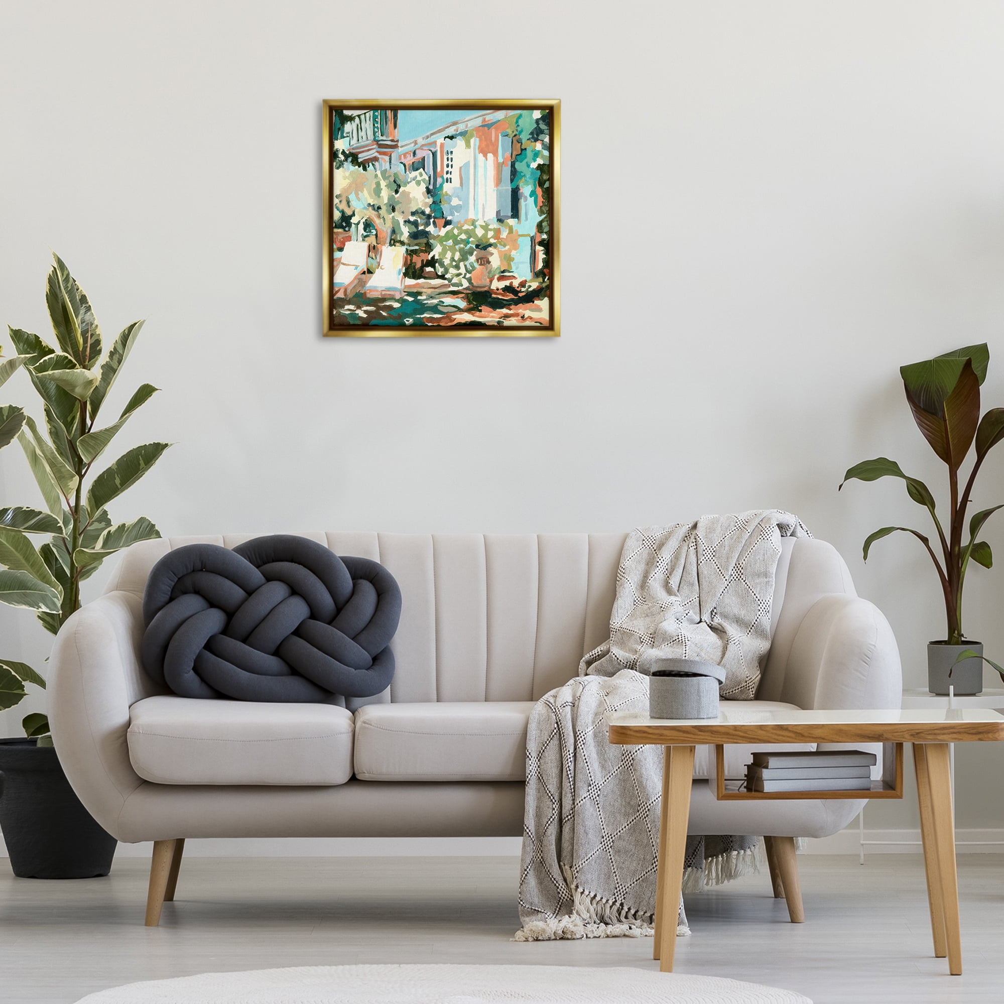 Stupell Industries City Street Abstraction Scenic & Cityscapes Painting Gold Floater Framed Canvas Art Print Wall Art, 25 x 25