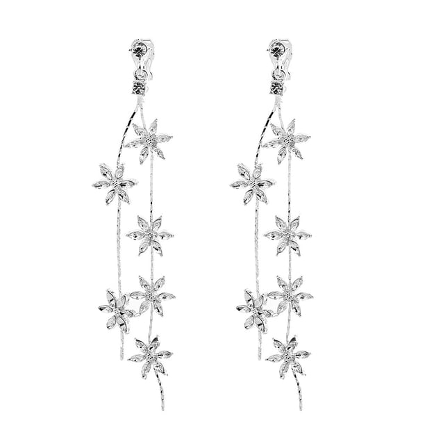 EeaseMX 1 par de pendientes de botón con diamantes de imitación de cristal sin perforar, con forma de flor para novia, joyería para fiesta de boda, decoración para mujer (plata)
