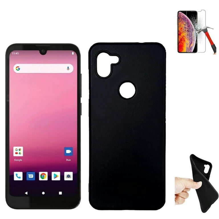 Phone Case for Orbic Fun RC609L with Screen Protector Flexible Gel Case Black Tempered Glass