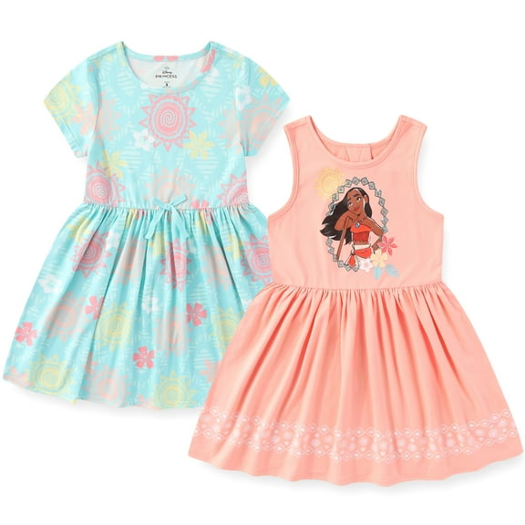 Disney Girls Princess Moana Dress for (Girls), 2 Pack, Sizes 2T-10