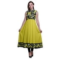 thumbnail image 1 of Bimba Robe Anarkali Noire Imprimée Aquarelle pour Femmes Col Mandarin Kurta Ethnique Indienne Grande, 1 of 6