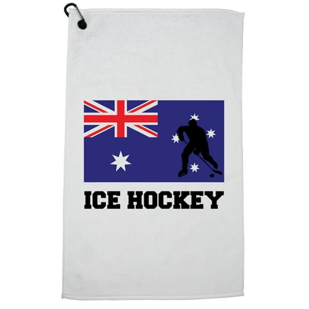 Hockey Silhouette - Australia Olympic - Ice Hockey - AUS Flag - Silhouette Golf Towel with Carabiner Clip