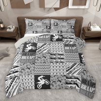 Homewish Dirt Bike Teens Bedding Comforter Set, Motorcycle Extreme Sports Twin Comforter Sets, Grey Fashion Abstract Reversible Bedding Set, Microfiber Bedroom Decor, 2-Piece
