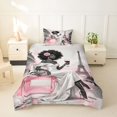 thumbnail image 2 of Castle Fairy Elegant Black Woman Twin Duvet Cover,Romantic Paris Eiffel Tower Twin Bedding,Pink,Pink Reversible,1 Duvet Cover and 1 Pillowcase, 2 of 6