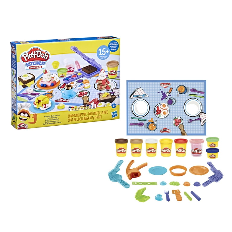 Play-Doh Kitchen Creations - Morning Cafe Playset with 8 Colors, Playmat,  Over 15 Tools 