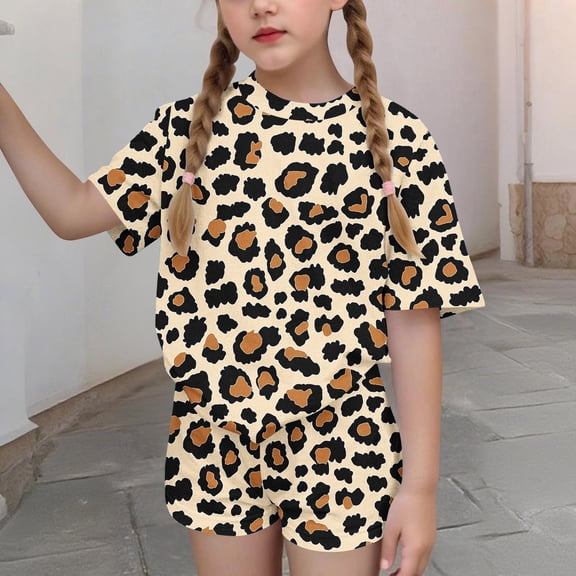 Cethrio Girls Summer Outfit Sets, Gifts Two Piece Casual Short Sleeve Kids' Clothing Sets Multicolor Size 9-10T
