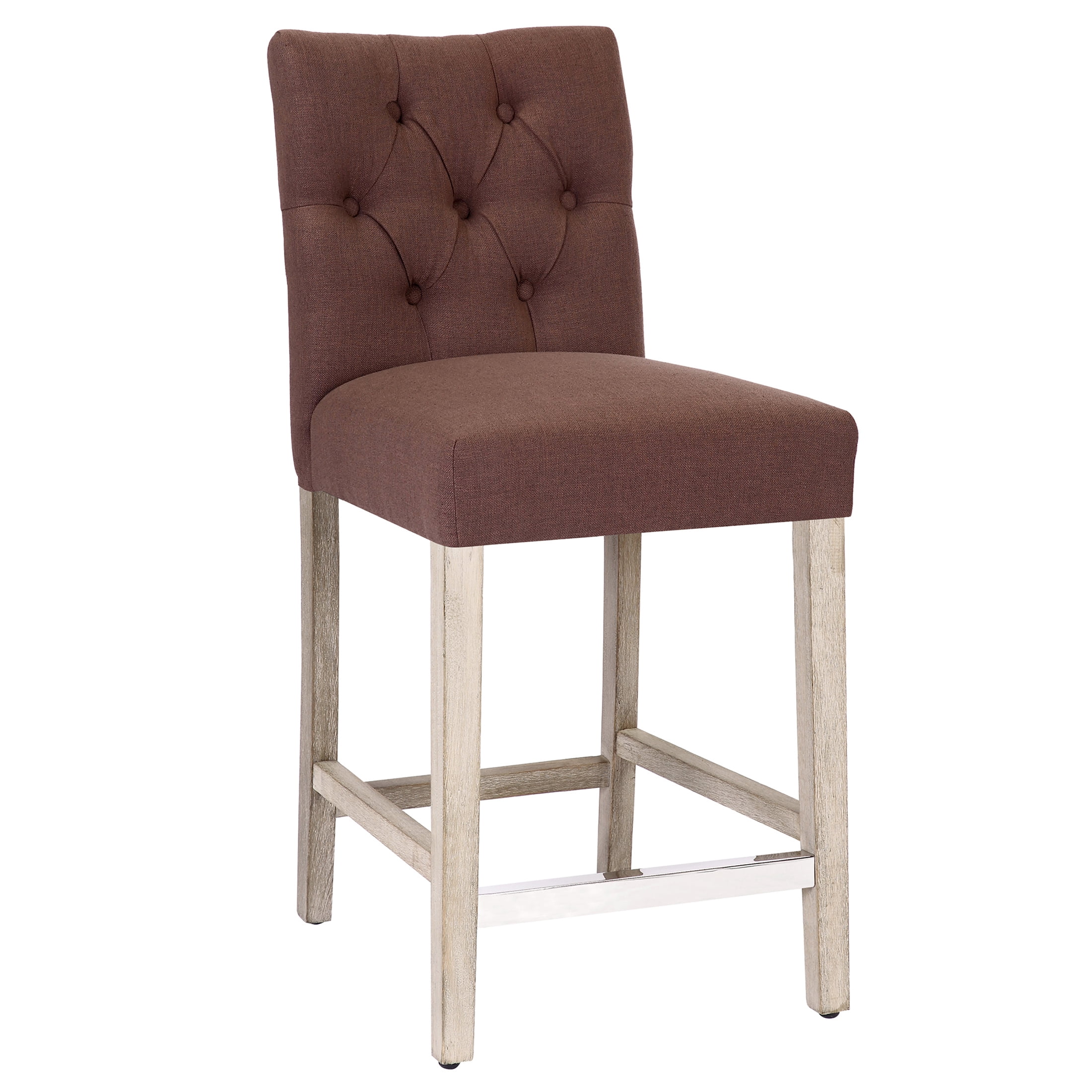 WestinTrends Hayes Counter Height Chairs, Linen Upholstered Button Tufted Kitchen Counter Bar Stools with Back Solid Wood Legs, Brown