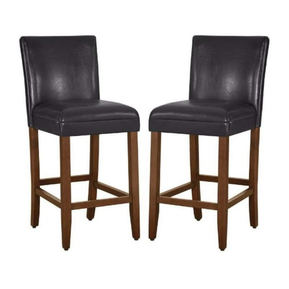 Home Square 29" Traditional Wood and Faux Leather Barstool in Brown - Set of 2