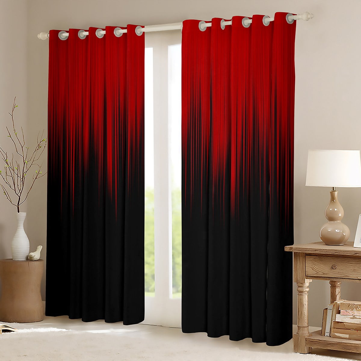 YST Black Curtains Red Living Room Curtains for Girls Women Bedroom, Glowing Ombre Window Treatments Abstract Decoration